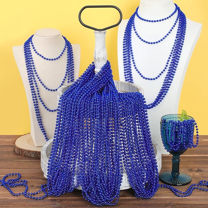 30PCS Blue Beads Necklace, Mardi Gras Beads Necklaces Stuff, 33" Festival 4th of July Blue Accessories, Fourth of July Accessories Wedding Birthday Party Parade Throw Supplies Decorations