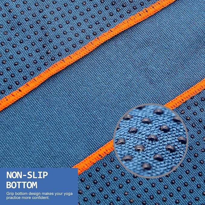 Eunzel Hot Yoga Towel - Microfiber Non Slip Yoga Mat Towel with Grip Dot Sweat Absorbent Towel for Hot Yoga, Pilates and Fitness 72" x 24", Steel Blue/Orange
