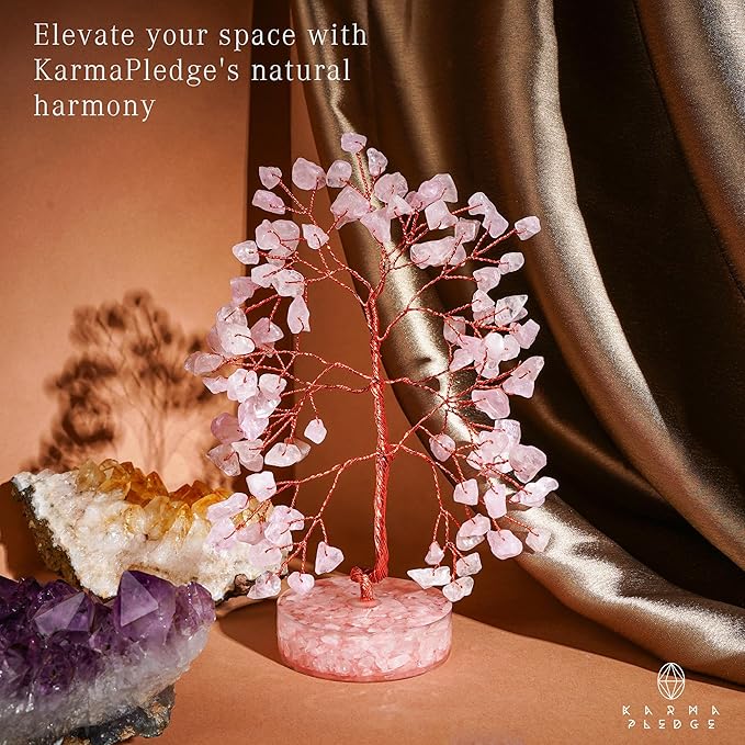 Rose Quartz Crystal Tree of Life Birthday Gifts for Women, Men, Friends, Handmade Healing Chakra Tree for Home Office Decor, Positivity, Good Luck, Money, Unique Gifts for Her Mom, Sister, Dad
