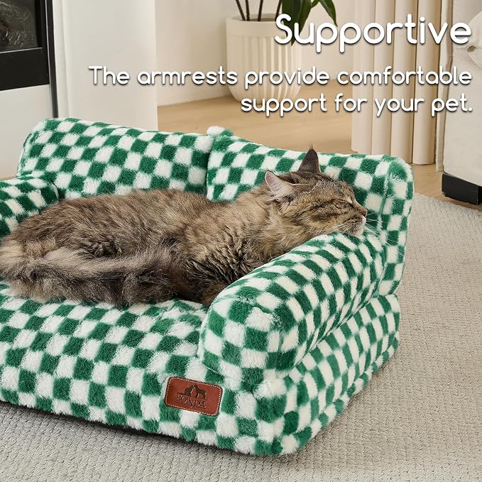 Hollypet Small Dog Large Cat Bed Puppy Couch Beds for Pets up to 25 lbs | Fluffy Dog Cat Couch Plush Soft Warming Pets Beds with Machine Washable Cover and Non-Slip Bottom