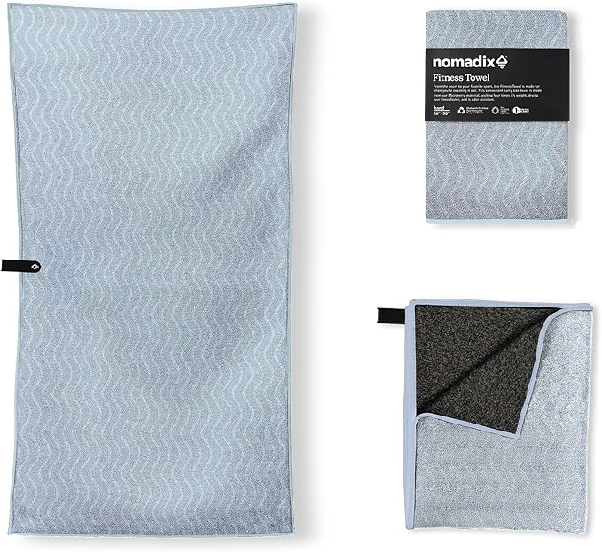 Nomadix Fitness Towel- Microterry Quick-Dry Gym & Yoga Sweat Towel, Odor-Resistant, Ultra Absorbent, Sand & Pet Hair-Resistant, Recycled Material, 30″×16″- Regenerative Black- Pale Blue