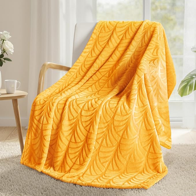 Whale Flotilla Soft Flannel Fleece Throw Blanket for Couch, Lemon Yellow | Cozy Lightweight Breathable Velvet Sofa Throws, Plush Fluffy Vintage Pattern Decorative Blanket for Bed, All Season, 50"x60"