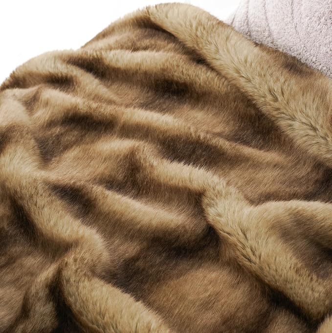 BATTILO Luxury Ochre Faux Fur Throw Blanket for Couch, Home Decor, 50"x60" | Soft Cozy Mink Plush Warm Elegant Fuzzy Furry Fluffy Faux Fur Blanket for Bed, Sofa, Living Room, Long Pile