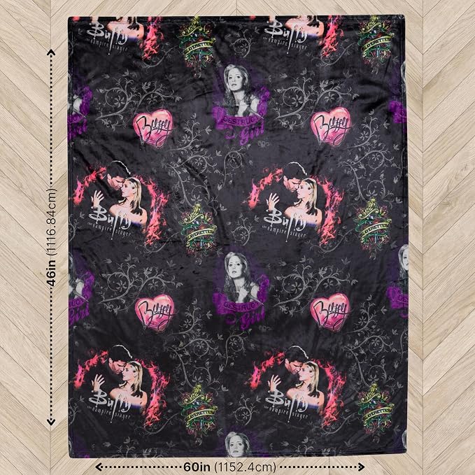 Buffy The Vampire Slayer Horror Throw Blanket, Super Soft Cozy Plush Bedding, 46" x 60", Buffy & Angel (Officially Licensed Product) by Franco Collectibles