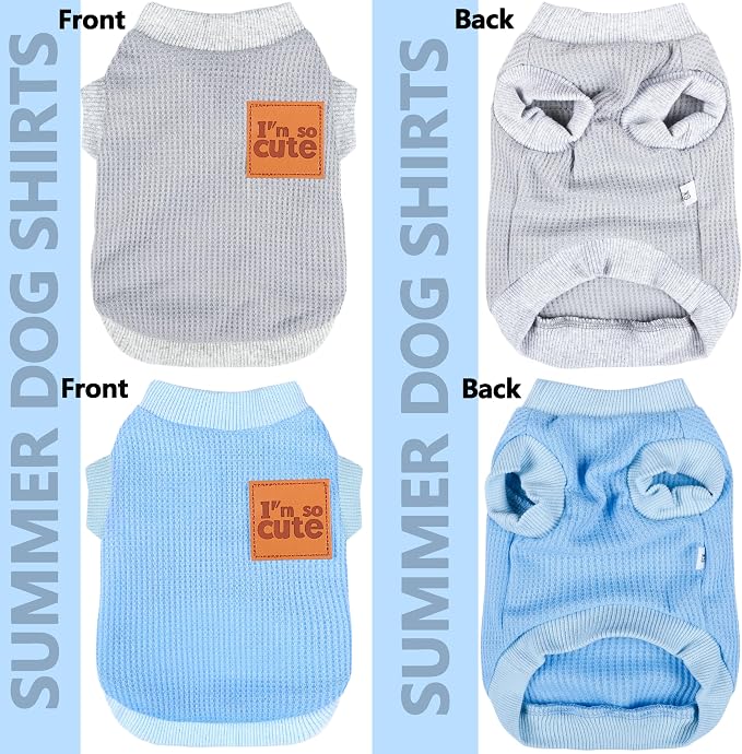 2 Pack Dog Shirt Vest Dog Clothes for Small Dogs Summer Waffle Puppy T-Shirts Soft Sleeveless Pet Clothes Lightweight Medium Large Doggy Outfit Cat Clothing (Blue+Grey, Medium)