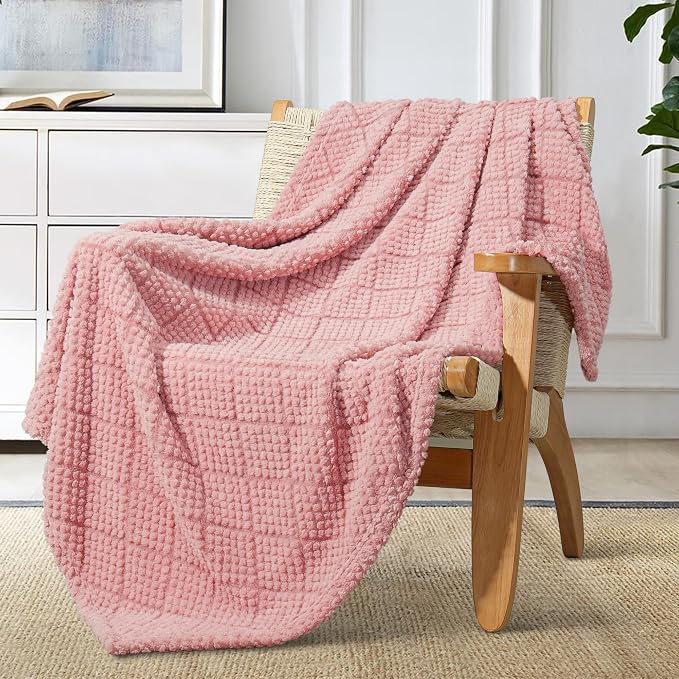 Whale Flotilla Soft Fleece Throw Blanket for Couch, Pink | Jacquard Waffle Blankets for Home Decor, Lightweight and Cozy, All Season Suitable, 50x60 Inch