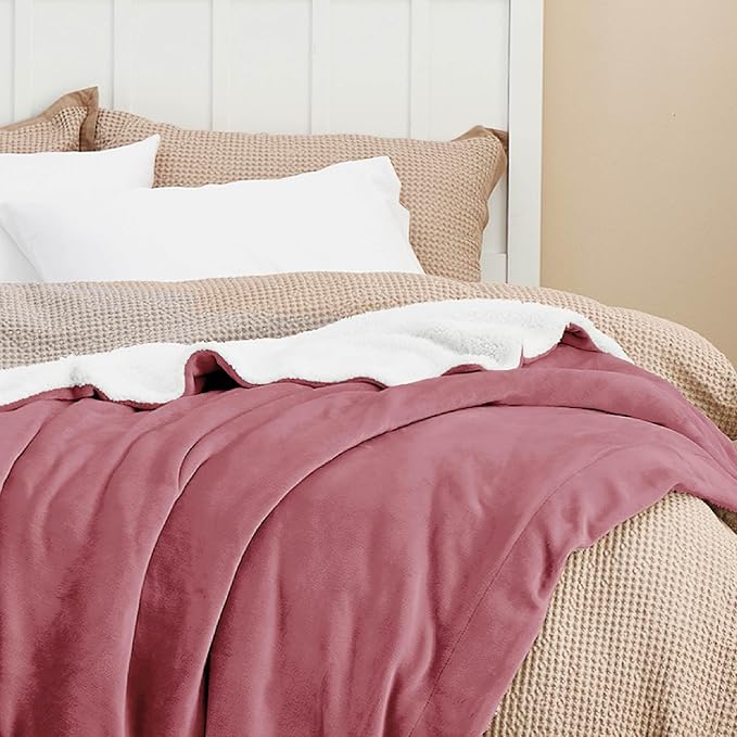 Bedsure GentleSoft Sherpa Fleece Blanket Queen Size for Bed, Non-Heated, Thick and Warm Throw for Women and Men, Soft Fuzzy Plush Queen Blanket for Winter, Dusty Rose, 90x90 Inches