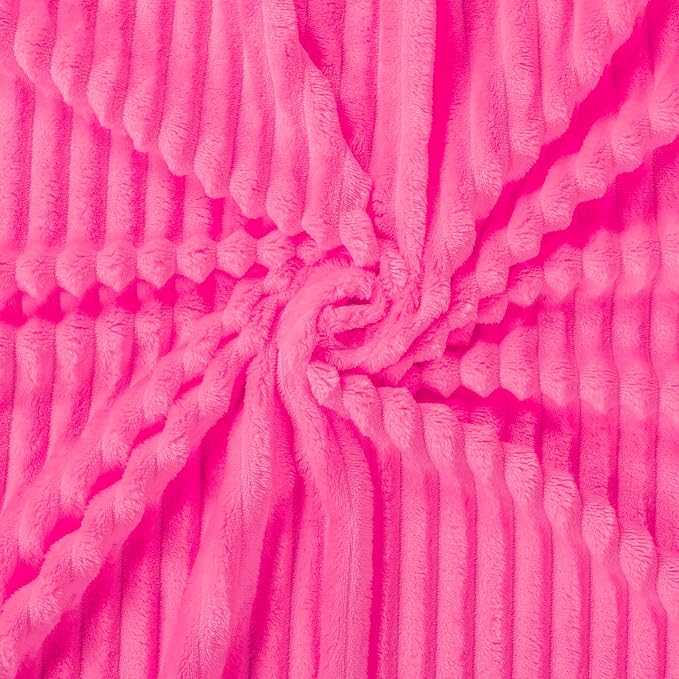 Vessia Flannel Fleece Throw Blanket for Couch,Sofa,Bed, 300GSM Striped Hot Pink Blanket for Adults and Kids, Super Soft Warm Cozy Lightweight Ribbed Throw for All-Season