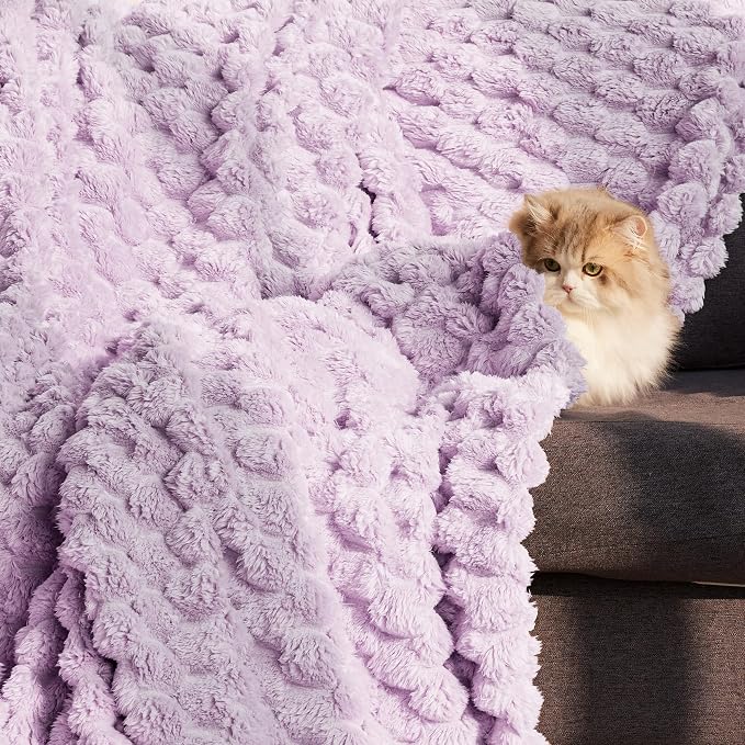 Whale Flotilla Soft Fleece Twin Size Bed Blanket Luxury 3D Jacquard, Lilac | Lightweight Coverlet Bedspread, Super Cozy Plush Fluffy Fuzzy All‑Season Decorative Blanket for Bed, Dorm Essentials, 60"x80"