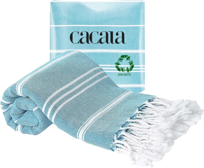 Cacala 100% Turkish Cotton Kitchen Tea Towels, Highly Absorbent Luxury Soft Quick Drying Dish Towel with Hanging Loop for Gym, Yoga, Bath, Sports, Cleaning and Kitchen (23 x 36), Turquoise Blue