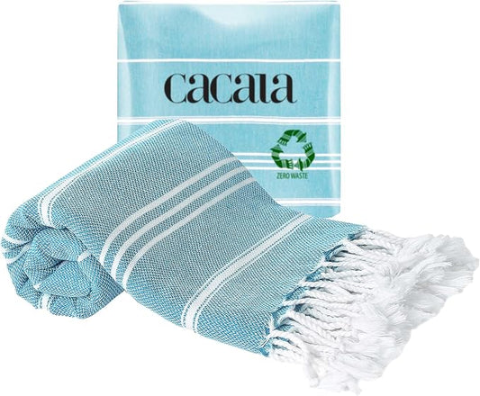 Cacala 100% Turkish Cotton Kitchen Tea Towels, Highly Absorbent Luxury Soft Quick Drying Dish Towel with Hanging Loop for Gym, Yoga, Bath, Sports, Cleaning and Kitchen (23 x 36), Turquoise Blue