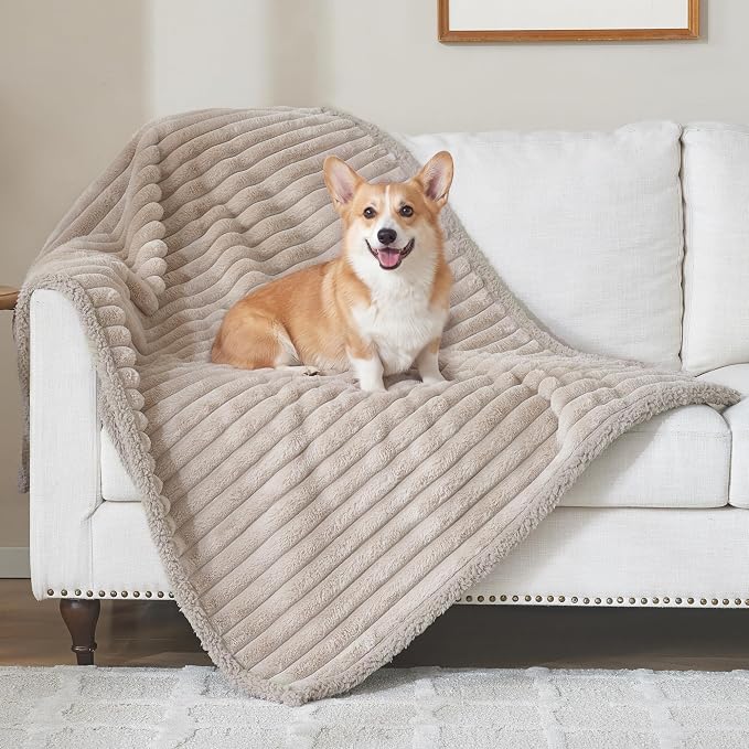 Waterproof Pet Blanket for Dogs & Cats, 39x57in, Camel | Washable Reversible Calming Pet Bed Cover, Soft Comfy Leakproof Blankets, Liquid Pee Proof Bed Couch Furniture Protection