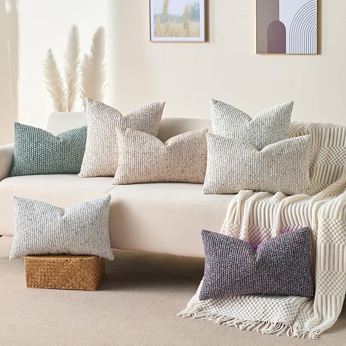 Allorry Soft Wool Decorative Throw Pillow Covers 22x22 Beige SY011A22 | Cozy Soft Touch,Neutral Textured Boho Cushion Covers for Modern Farmhouse Sofa Bedroom Living Room Decor
