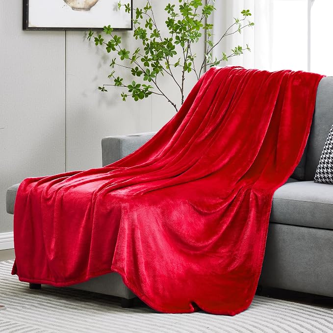 DREAMNINE Extra Soft Fuzzy Fleece Throw Blanket for Couch Sofa Chair 50" x 60", Decorative Solid Lightweight Fluffy Velvet Blankets,Cozy Accent Shaggy Plush Warm Flannel Blanket for Winter Bedroom,Red