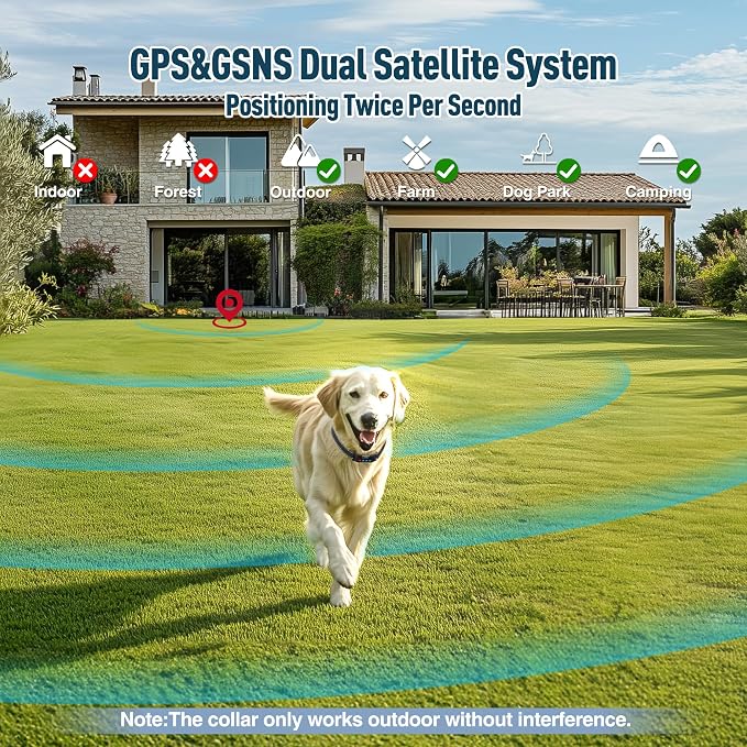 Wireless GPS Dog Fence System – Electric Boundary for Large Dogs, 3 Alert Modes, Adjustable Range 9999 Yards, IPX7 Waterproof Rechargeable GPS Dog Collar for Outdoor Training