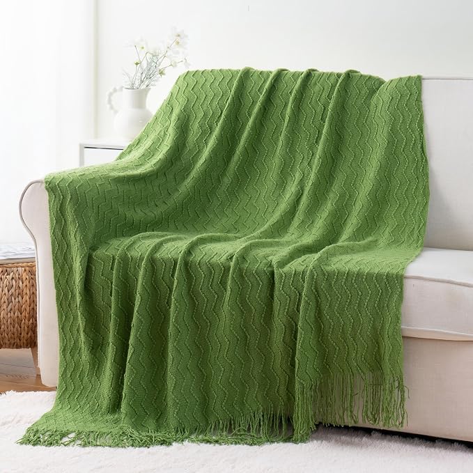 BATTILO HOME Green Throw Blanket for Couch, Textured Knit Throw, Green Blankets and Throws for Sofa Bed Living Room Decor, Outdoor Throw Blanket, 50"x60"
