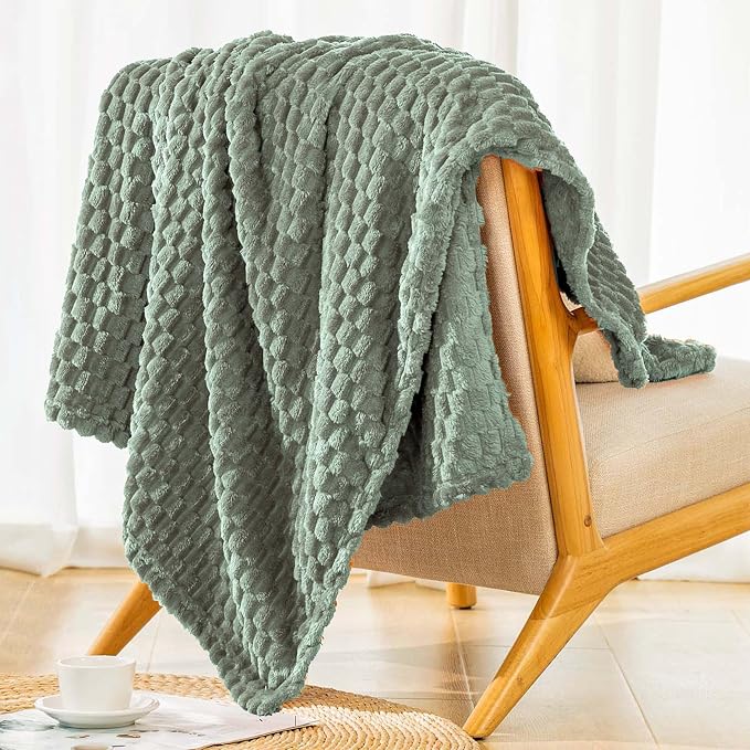 Bnuitland Sage Green Flannel Throw Twin Size Blanket (60X80 inches), 300 GSM Fleece Cozy Warm Soft Home Decor Lightweight Bed Blanket for Adults, Suitable for All Seasons.