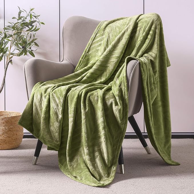 Whale Flotilla Flannel Fleece Fall Throw Blanket for Couch, Olive Green | Lightweight Breathable Soft Sofa Throws, Plush Fluffy Chevron Design Decorative Blankets for Home Life, 50x60 Inch