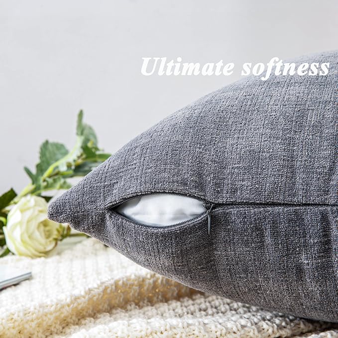 GAWAMAY Decorative Square Throw Pillow Covers 20"x20" Inch Set of 2, Super Soft Chenille Pillows Cover Fall Pillowcase for Living Room Bedroom Sofa Couch Cushion Cover Grey 50x50cm (No Insert)