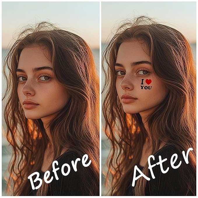 2pcs Makeup Stickers,Waterproof Face Love Heart Temporary Tattoo Stickers,Masquerade Stickers,Wedding Face Makeup Stickers for Women.