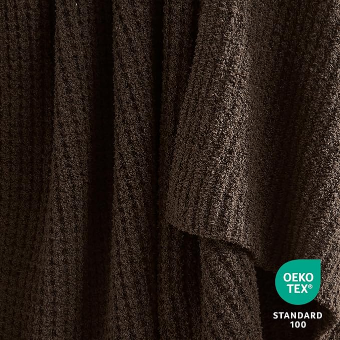 WDCOZY Brown Waffle Throw Blanket for Couch Bed, Reversible Super Soft Plush Knitted Blanket, Lightweight Cozy Fuzzy Fluffy Throw for Sofa Chair, Textured Blanket for Home Decor, Chocolate 60"x80"