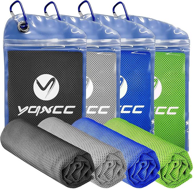 YQXCC 4 Pack Cooling Towels 40"x12", Cool Ice Towels for Neck & Face | Cooling Neck Wraps, Soft Breathable Microfiber Chilly Towels, Ideal for Gym, Yoga, Golf, Running, Camping & Hot Weather