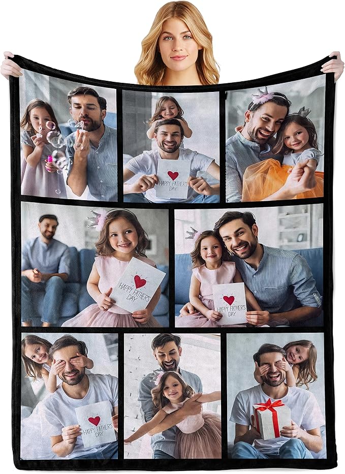 Custom Blanket with Photos, Personalized Throw Blanket | Customized Picture Blanket for Baby Mother Father Adult Friends Lovers Dog Pets, Personalized Gifts for Mom Dad from Daughter
