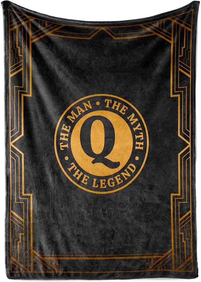 Gifts for Men, Initial Mens Blanket, Birthday Gift for Him, 60"x 80", Q | Soft 350 GSM flannel throw with initial legend design for dads, husbands and grandpas, ideal for birthdays or Christmas