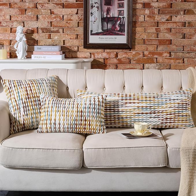 Set of 2 Boho Chenille Pillow Cover Decorative Tufted Pillowcase for Couch Bed Sofa Bedroom Living Room Modern 12 x 20-Inch Brown