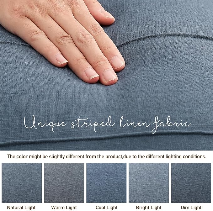 Decorative Linen Throw Pillow Covers 16x16 Set of 2 Solid Handcrafted Striped Cushion Covers for Bed Soft Modern Farmhouse Neutral Pillowcase for Couch Bedroom Living Room Home Decor(Slate Blue)