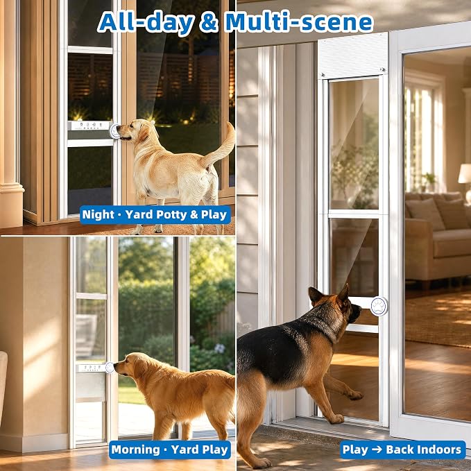 Automatic Doggy Door for Sliding Glass Doors,Doorbell Activation,No Collar | 4 Mode,Electric Sliding Door Dog Doors Insert,Aluminum Frame Patio Door Dog Door,Weatherproof,Anti-Pinch(78 5/16"-83 3/16" H)