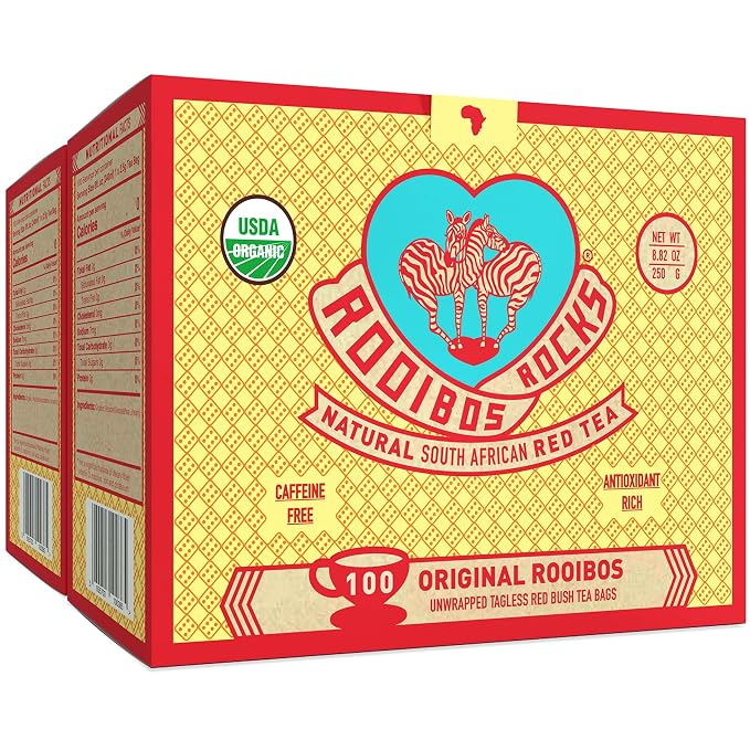 Caffeine Free Tea Organic Rooibos Tea Bags 200 - Naturally Sweet Red Tea Safe for Children & Pregnant Women - Low Tannin, Premium Red Rooibos Tea Organic Sustainably & Ethically Farmed in South Africa