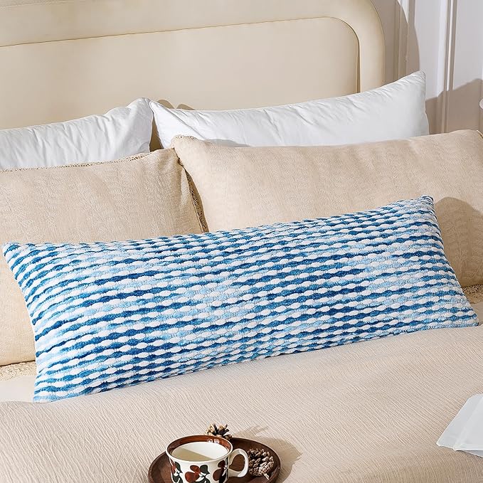 Boho Chenille Pillow Cover Decorative Tufted Pillowcase for Couch Bed Sofa Bedroom Living Room Modern 14 x 36-Inch Sky Blue