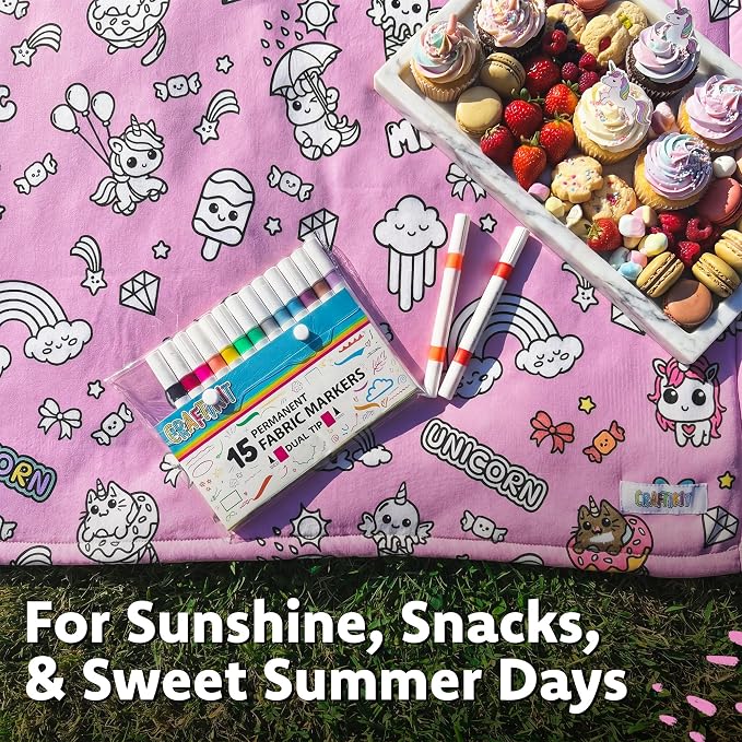 Craftikit Unicorn Coloring Blanket for Kids & Adults - 15 Markers | 40" x 60", Fabric Markers Included, Permanent Vibrant Sherpa Fleece Design, Ages 3+, Machine Washable, Gift Wrapped
