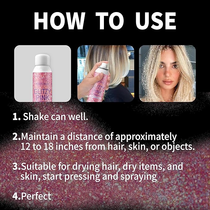 Hair Glitter Body Glitter Spray, 150ML Glitter Hairspray Holographic Pink Glitter Spray for Hair and Body, Hair Glitter for Kids Women, Body Shimmer Festival Rave and Makeup 4.2 Fl Oz