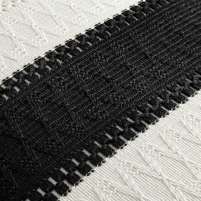 2 Pack Boho Throw Pillow Covers, Contrast Black 18x18in | Soft Breathable Cotton, Farmhouse Decorative Couch Pillow Cases, Cushion Covers for Sofa Bed Living Room Home Decor