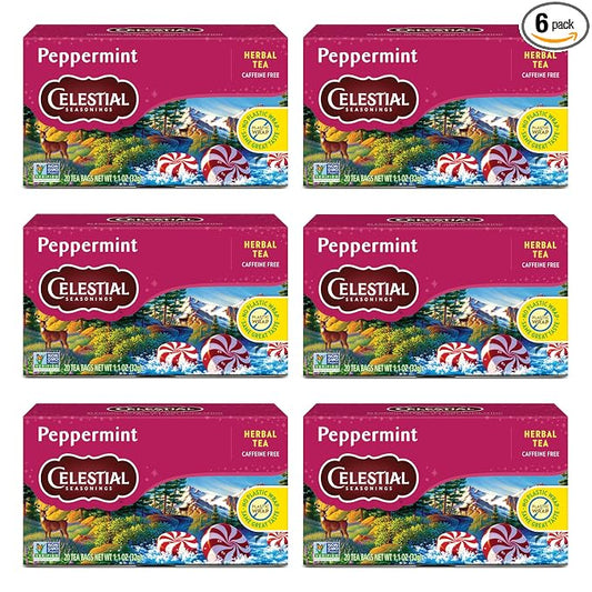 Celestial Seasonings Peppermint Herbal Tea, Caffeine Free, 20 Tea Bags Box (Pack of 6)