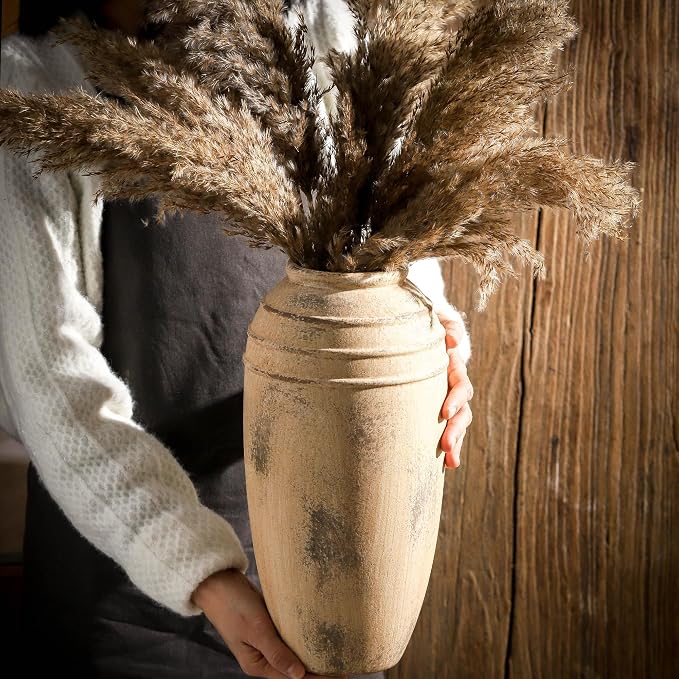 Large Ceramic Rustic Vase,12.87 Inch Tall Vintage Vase for Home Decor | Farmhouse Flower Vase for Living Room, Bedroom, Shelf, Entryway, Table Decor and Housewarming Gift