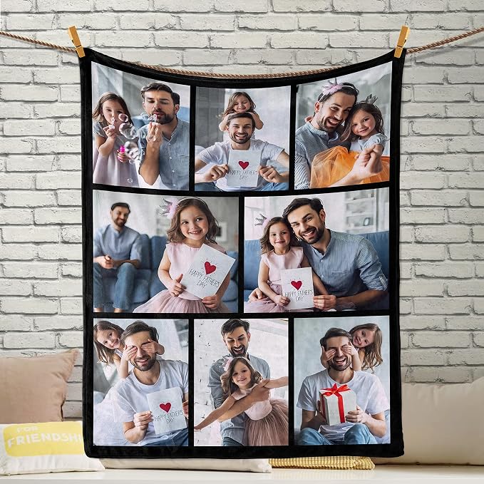 Custom Blanket with Photos, Personalized Throw Blanket | Customized Picture Blanket for Baby Mother Father Adult Friends Lovers Dog Pets, Personalized Gifts for Mom Dad from Daughter