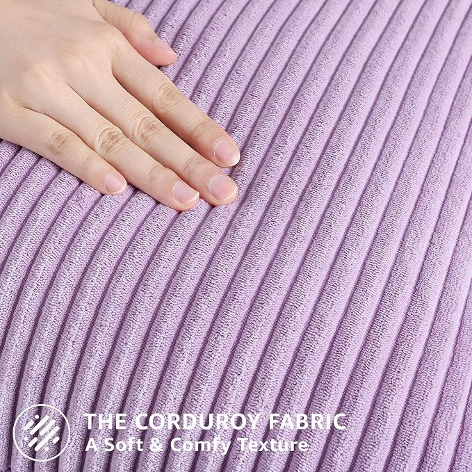 Mecatny Corduroy Decorative Throw Pillow Covers 22x22 Set of 2 Lilac | Soft Striped Texture, Hidden Zipper Design, Neutral Boho Square Pillow Cases for Sofa Couch Living Room Bedroom, Home Décor
