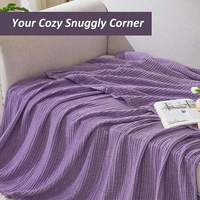 EMME Cotton Muslin Twin XL Blanket Breathable Gauze Soft Lightweight Adults Gifts for Women (Heather Purple, 66"x90")