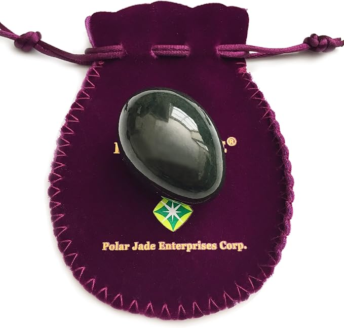 Undrilled Nephrite Jade Stone Egg – Medium Size (43 × 30 mm) | 100% Natural Canadian Jade, Smooth Hand-Polished with Certificate of Authenticity & Velvet Pouch | Polar Jade