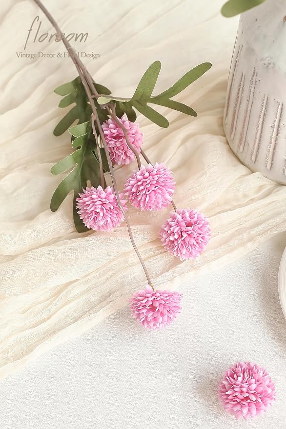 5pcs Fuchsia Pink Faux Silk Mums Artificial Flowers, Bulk Fake Small Mini Chrysanthemums with Stems for DIY Wedding Centerpieces Floral Arrangements Vase Fillers Home Decorations