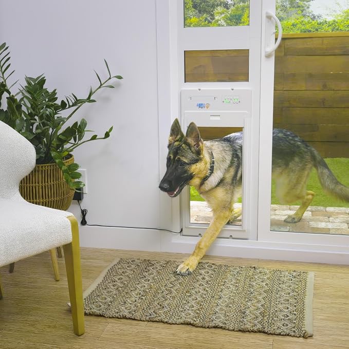 Power Pet Roll Up Smart Automatic Patio Pet Door, Proven Pet Operated Technology, Heavy Aluminum, Dual Low-E Glass, Safe, Secure, Airtight, Manual/App Control, 24/7 Timers