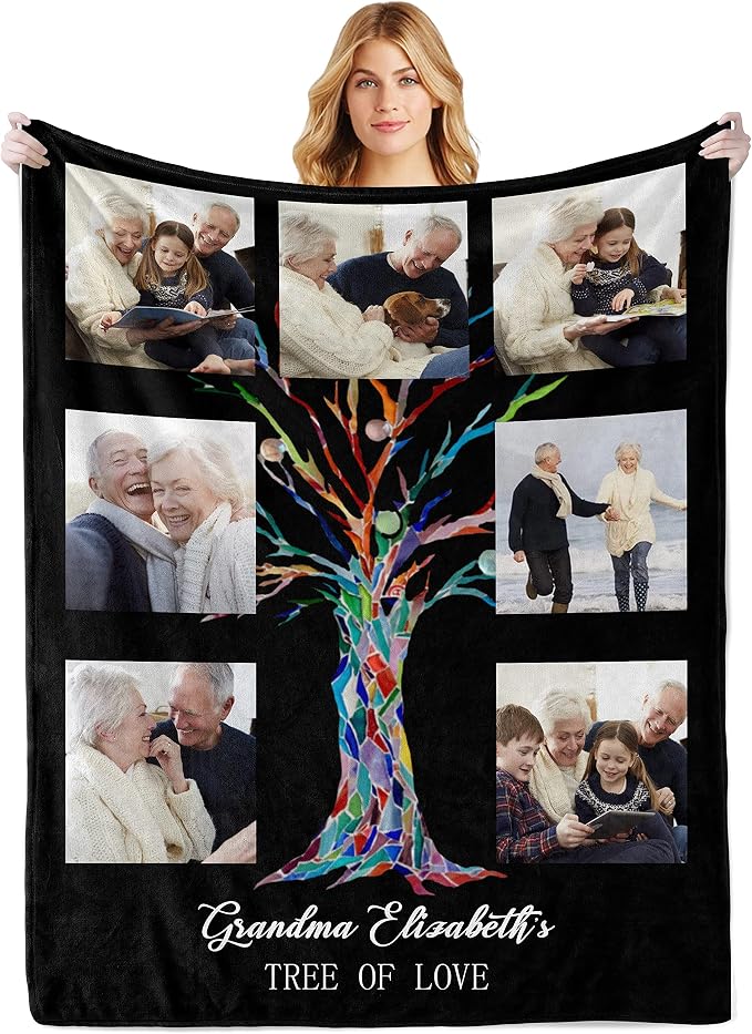 Personalized Mom Blanket Gifts for Mom from Daughter Son | Personalized Mother's Day Birthday Christmas Valentine's, Customized Collage 4 Pictures Blanket