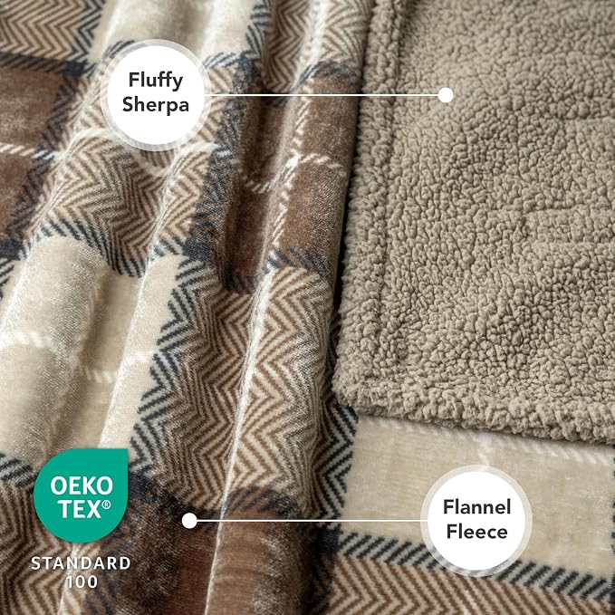 PetAmi Waterproof Dog Blanket for Small Puppy Cat, 29x40, Plaid Taupe | 460 GSM Sherpa Fleece Reversible, Pee Proof Pet Blanket, Furniture Protector Cover for Couch Sofa Kennel Crate, Washable