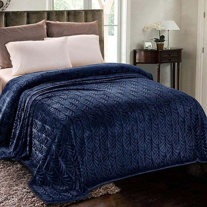 Whale Flotilla Soft Flannel Fleece Twin XL Size Blanket for Bed, Navy Blue | 90"x66" Cozy Lightweight Breathable Coverlet, Plush Fluffy Bedspread, Vintage Pattern Decorative Blanket for Dorm, All Season