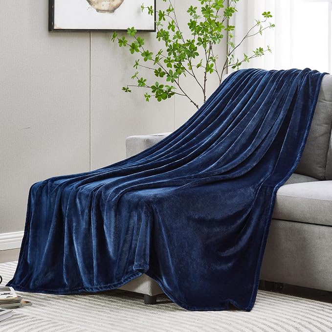 DREAMNINE Large Soft Plush Fleece Throw Blanket 60" x 80", Solid Shag Minky Lightweight Fuzzy Flannel Blanket for Bedroom, Luxury Washable Cozy Warm Velvet Blankets for Couch Sofa, Twin Size,Navy Blue