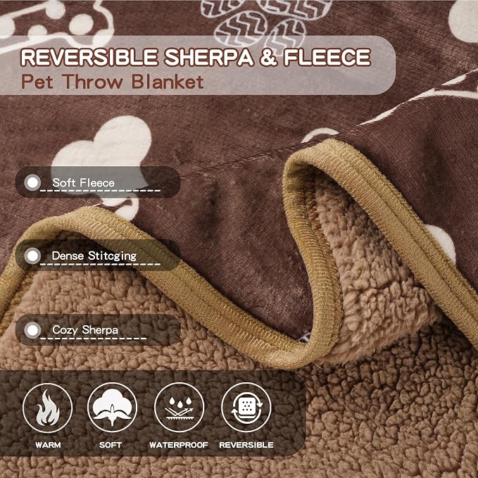 Waterproof Pet Blanket for Small Dogs and Cats 30"x40" | Washable Dog Blanket Chocolate Brown, Soft Fluffy Sofa Car Bed Protector, Reversible Sherpa Fleece Puppy Blanket