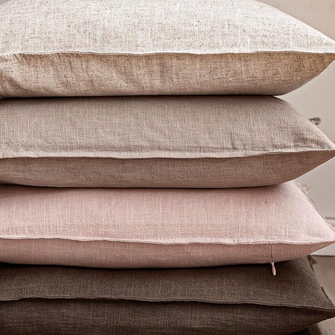Foindtower Pack of 2, Decorative Linen Solid Throw Pillow Covers Soft Accent Cushion Case Boho Farmhouse Pillowcase for Bed Chair Couch Sofa Bedroom Living Room Home Decor 16 x 16 Inch Light Pink